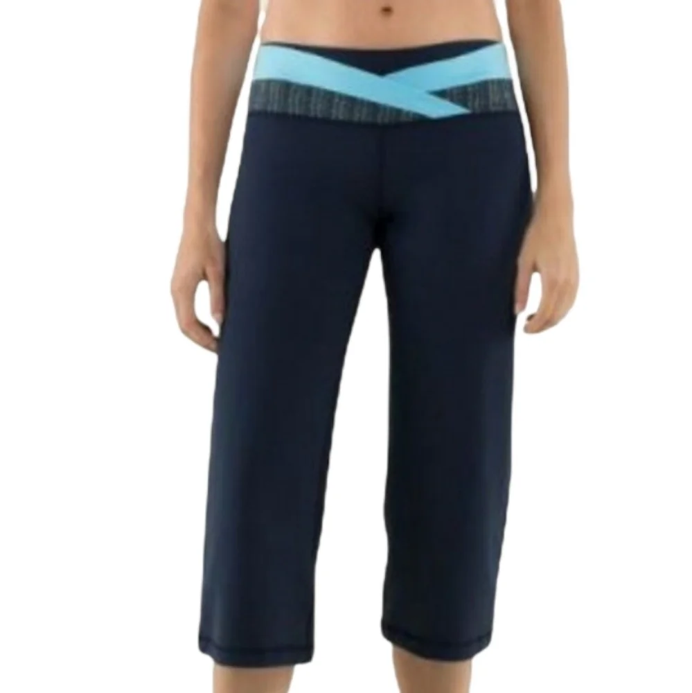 Lululemon Dharana Crop Pants Ink Well Blue Moon Stretch‎ Draw Cord Legs